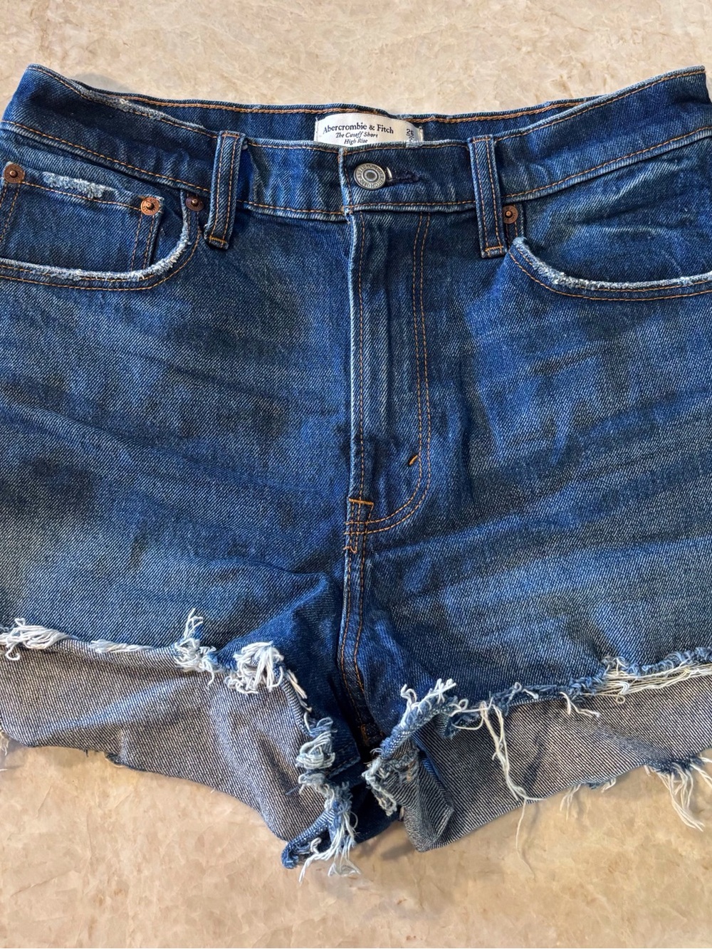 Abercrombie & Fitch Dark Blue Distressed Denim Cutoff Shorts